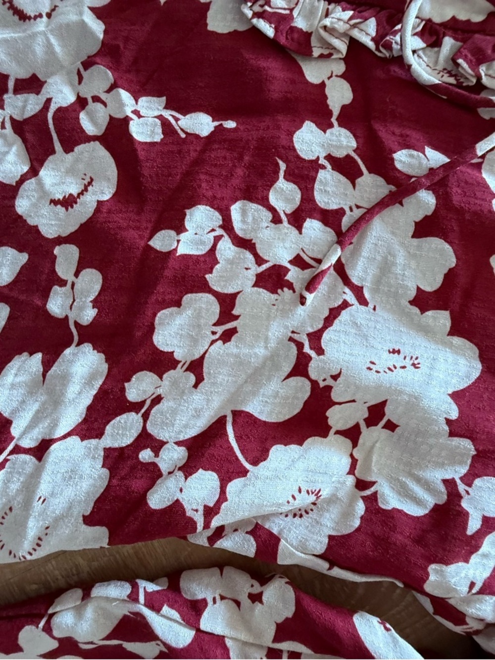 Alexis Red and Cream Floral Lace-Up Blouse - Picture 6 of 6